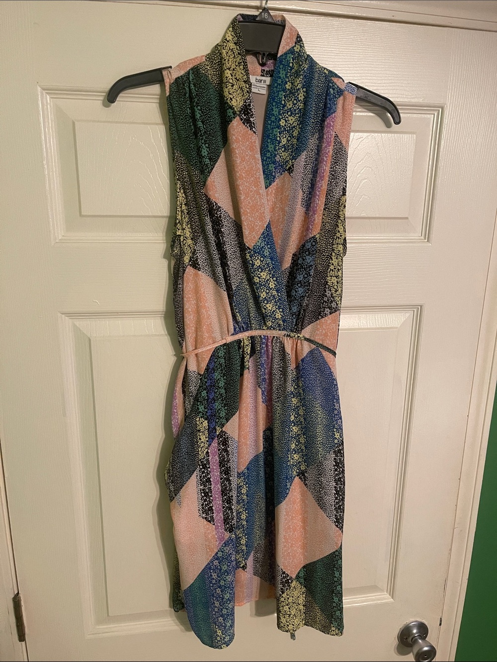 Bar III Peach, Blue and Green Geometric Midi Dress